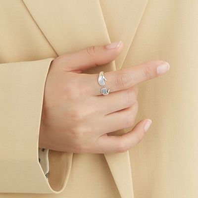 Anillo de Ring For Women 925 Sterling Silver Double Hand Shape del finger