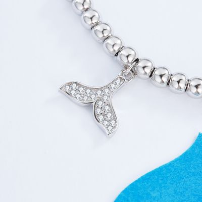 Pulsera de plata del resbalador del regalo unisex de la pulsera de la cola de los pescados de la CZ 2 Gram19x0.35cm