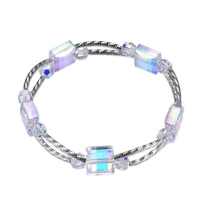 cuadrado 0.38oz Crystal Bracelet de los 2.6in pulsera sintética de la plata del resbalador de 3 capas