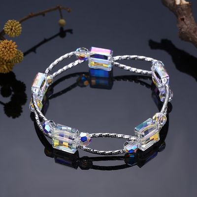 cuadrado 0.38oz Crystal Bracelet de los 2.6in pulsera sintética de la plata del resbalador de 3 capas