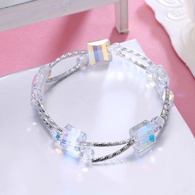 cuadrado 0.38oz Crystal Bracelet de los 2.6in pulsera sintética de la plata del resbalador de 3 capas