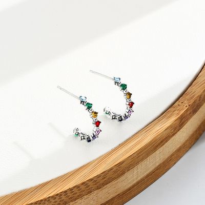 Pendientes de los pendientes 5A Sterling Silver Medium Size Hoop del perno prisionero del arco iris 1.4g de S925 los 0.6in