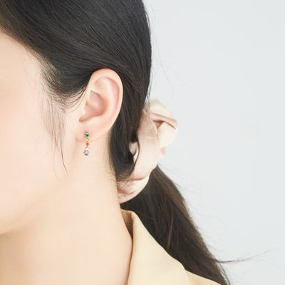 Pendientes de los pendientes 5A Sterling Silver Medium Size Hoop del perno prisionero del arco iris 1.4g de S925 los 0.6in