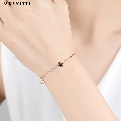 Cuatro OEM de Shell Bracelet Silver Crystal Bracelet del negro de la hoja los 7.87in 1.53g