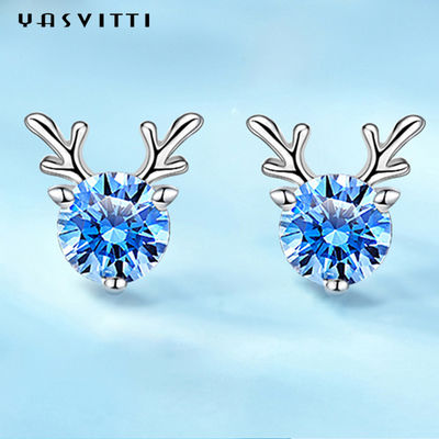 Joyería de lujo de los pendientes de las señoras del pequeño de los ciervos de la moda del regalo de la joyería de la Navidad de los pendientes diamante artificial blanco azul de la personalidad
