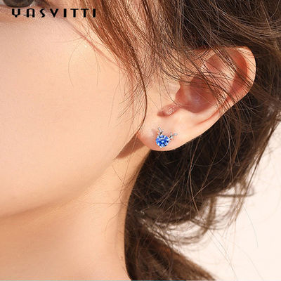 Joyería de lujo de los pendientes de las señoras del pequeño de los ciervos de la moda del regalo de la joyería de la Navidad de los pendientes diamante artificial blanco azul de la personalidad
