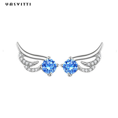 Pendientes minimalistas lindos del perno prisionero de la joyería de la tendencia de la mariposa azul simple de Angel Wings