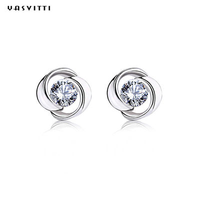 Trébol Diamond Stud Earrings cristalino de Lucky Flower Zircon