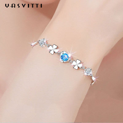 pulsera de moda del trébol de cuatro hojas del SGS de los 7.7in 0.15oz Sterling Silver Jewelry Bracelets