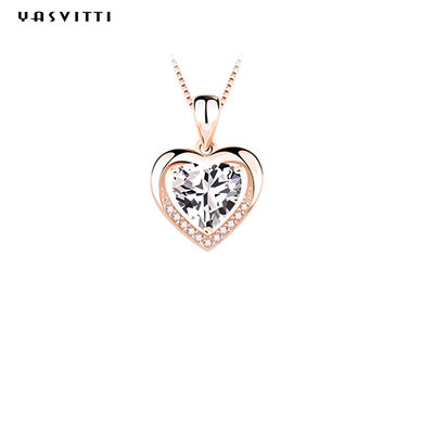 collar de la circona cúbica de la novia de los 0.69ft 0.7oz Sterling Silver Heart Pendant Necklace