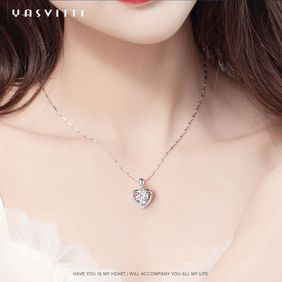 collar de la circona cúbica de la novia de los 0.69ft 0.7oz Sterling Silver Heart Pendant Necklace