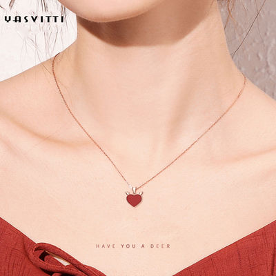 collar de moda del corazón de la asta de los ciervos de 3gram el 15.7in Sterling Silver Heart Pendant Necklace