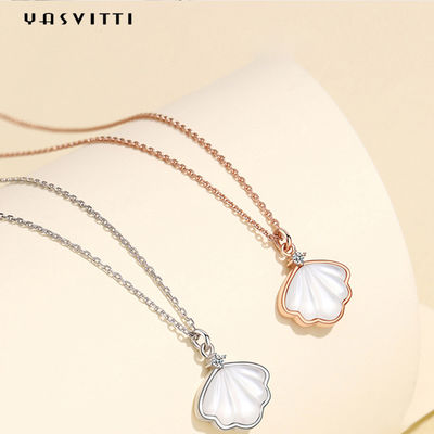 Perla Shell Natural Clavicle Chain Necklace 925 Sterling Silver Necklace