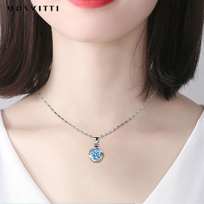 Joyería pendiente de los collares de la piedra geométrica de lujo de Sterling Silver Necklace Blue Topaz