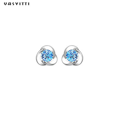 Trébol simple Diamond Earrings de 925 de Sterling Silver Clover Zircon Earrings de la flor del Zircon pendientes del perno prisionero