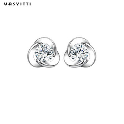 Trébol simple Diamond Earrings de 925 de Sterling Silver Clover Zircon Earrings de la flor del Zircon pendientes del perno prisionero