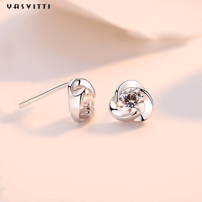 Trébol simple Diamond Earrings de 925 de Sterling Silver Clover Zircon Earrings de la flor del Zircon pendientes del perno prisionero