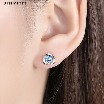 Trébol simple Diamond Earrings de 925 de Sterling Silver Clover Zircon Earrings de la flor del Zircon pendientes del perno prisionero