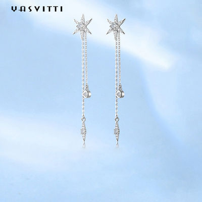 estrella de plata Diamond Tassel Earrings de 73.5m m 0.1oz Sterling Silver Jewelry Earrings S925