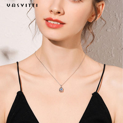 1,1 gramos 16.76m m Sterling Silver Jewelry Necklaces 5A CZ Sapphire Stone Necklace