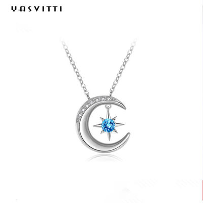 collar pendiente Topaz Solid Silver Heart Necklace de moda de la estrella de la luna 2g de los 0.69ft