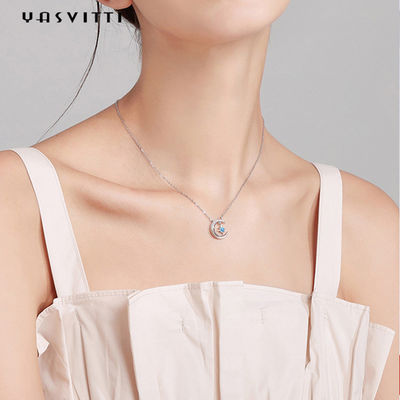 collar pendiente Topaz Solid Silver Heart Necklace de moda de la estrella de la luna 2g de los 0.69ft