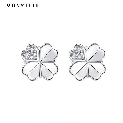 ODM de Sterling Silver Earrings de los pendientes 925 del perno prisionero del trébol de la hoja 0.07oz cuatro de los 0.7cm