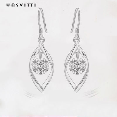 1,61 pendiente de plata real de la forma de hoja de la circona de los pendientes 5A del corazón de la pulgada 0.04oz