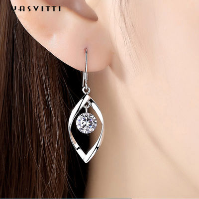 1,61 pendiente de plata real de la forma de hoja de la circona de los pendientes 5A del corazón de la pulgada 0.04oz