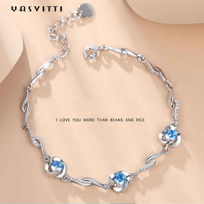 pulsera azul del diamante artificial de los 7.3in 5.2g Sterling Silver Jewelry Bracelets AAA CZ