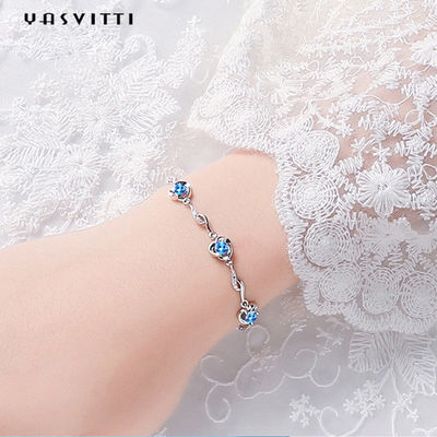 pulsera azul del diamante artificial de los 7.3in 5.2g Sterling Silver Jewelry Bracelets AAA CZ