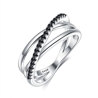 SGS de Diamond Ring del triple de 2.1g los 0.172cm Sterling Silver Jewelry Rings 5A CZ