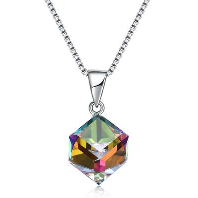 Austriaco de plata Crystal Love Cube Necklace de la mujer 925 de Sugar Cube Pendant Clavicle Chain