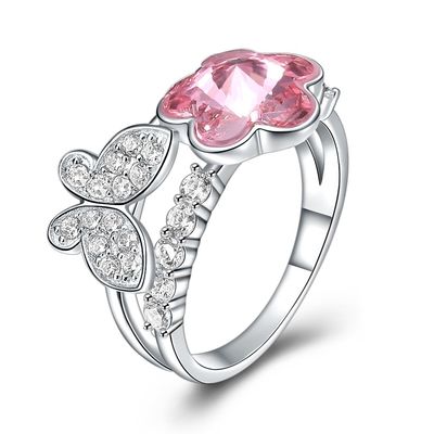 anillo de la mariposa del rosa del chapado en oro de 3g el 1.1cm Sterling Silver Jewelry Rings 18k