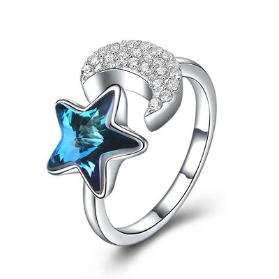 circona cúbica 925 Sterling Silver Rings del anillo 5A de la luna 0.04oz y de la estrella de 11m m