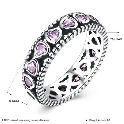 El corazón del rosa de la corona de las reinas temperamentales pavimenta a Diamond Ring que S925 Diamante-encrustó a Ring de señoras