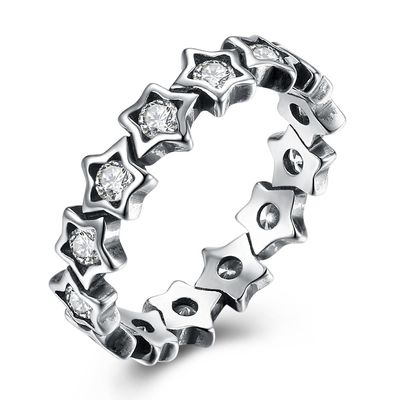 Regalo del día de 925 de Sterling Silver Rings Paved Cubic del Zircon de la estrella del finger madres de Ring For Women Silver Jewelry