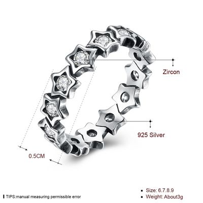 Regalo del día de 925 de Sterling Silver Rings Paved Cubic del Zircon de la estrella del finger madres de Ring For Women Silver Jewelry