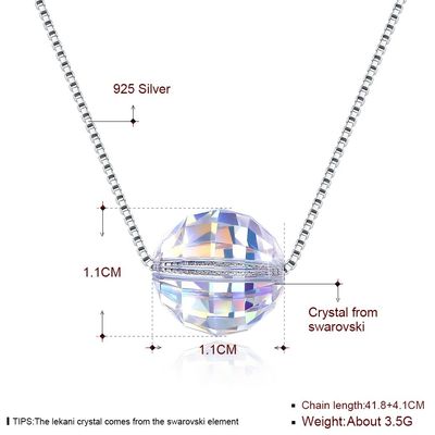 bola Aurora Crystal Diamond Necklace de 3.5g el 17in Sterling Silver Jewelry Necklaces 8m m