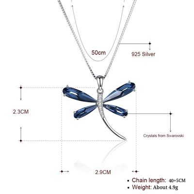 29m m 5 SGS pendientes del collar de la plata S925 del collar los 20in de la libélula del gramo