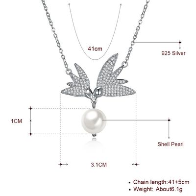 cadena 6.1g Sterling Silver Jewelry Necklaces de la mariposa 14,7 de agua dulce de la perla de 10m m”