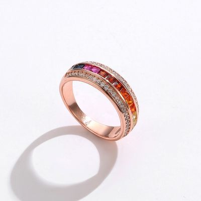 Zircon colorido de lujo Ring Women Jewelry del arco iris de la moda de Rose Gold Plated Silver 925