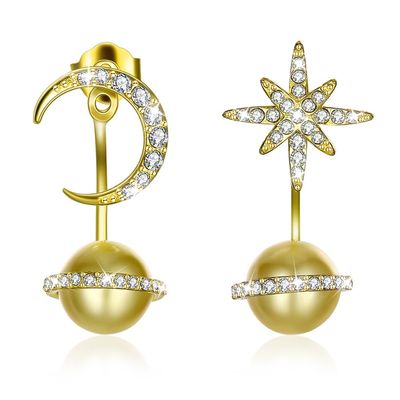 estrella 3.73g de 14.11m m y pendientes de plata del regalo 925 de Kwanzaa de los pernos prisioneros de los pendientes de la luna