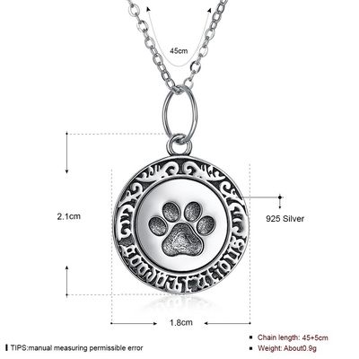 collar de plata del 16in 0.9g Paw Print Necklace Lovely 3A CZ 925