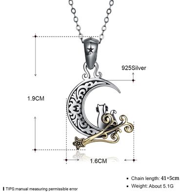 Señoras Sterling Silver Necklaces del partido del SGS de Cat Necklace de la luna de 5,1 gramos 19m m