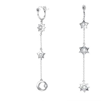 SGS de los pendientes del descenso de la aleación de la estrella de 1.75g los 3.7in Sterling Silver Jewelry Earrings Moon