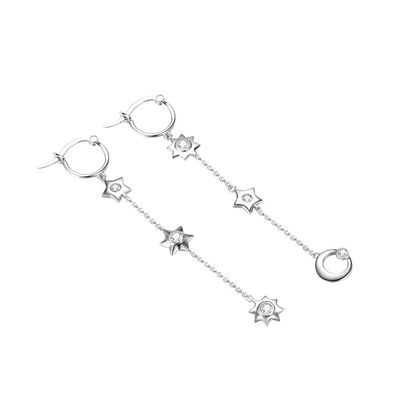 SGS de los pendientes del descenso de la aleación de la estrella de 1.75g los 3.7in Sterling Silver Jewelry Earrings Moon