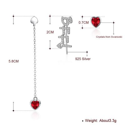 ODM de cadena de los pendientes del descenso largo de los 0.58m 3.3g Sterling Silver Heart Earrings Zircon
