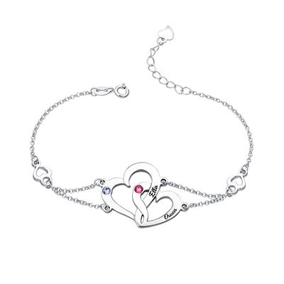 pulsera unisex del corazón del doble S925 de las pulseras de plata de encargo 0.04lb de los 0.29x0.23cm