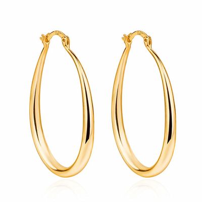 El platino plateó aros lisos del oro del círculo 14k 30×21m m para la señora de las mujeres